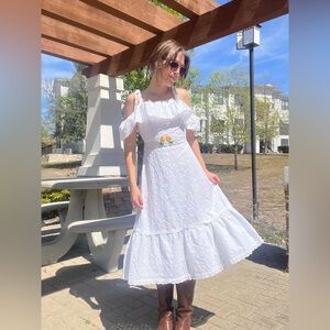 Vintage 70s White Eyelet Sundress Small